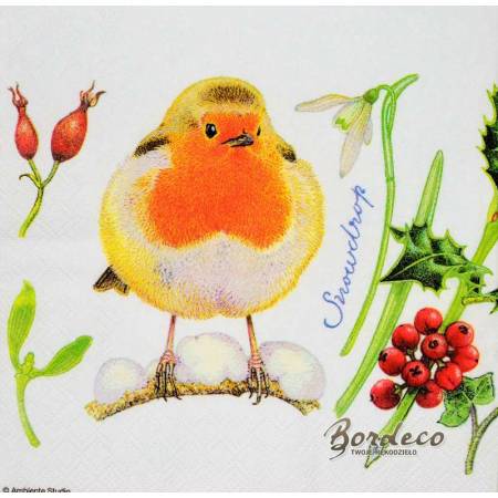 Serwetka decoupage firmy AMBIENTE rudzik duży 33x33cm